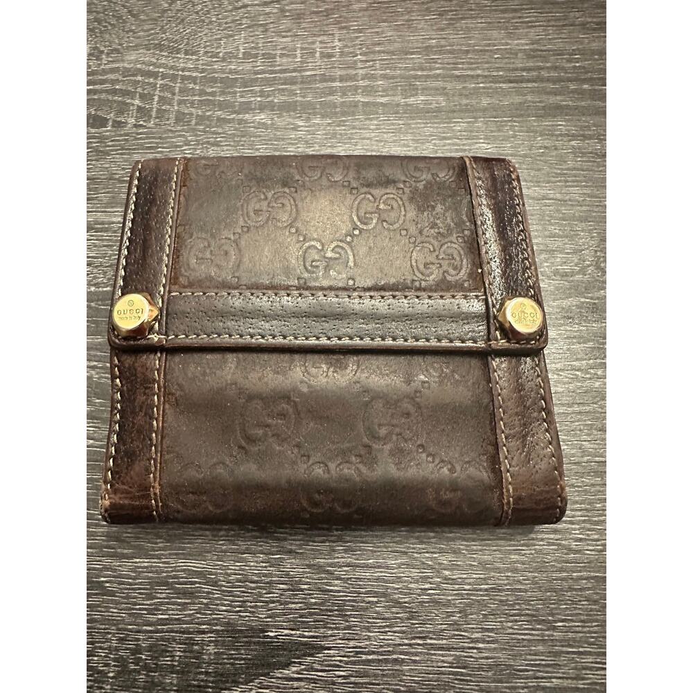 Gucci GG Monogram Studded French Flap Wallet – Dark Brown